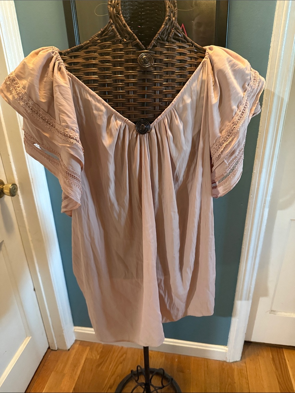 Boho Blush Peasant Top with Lace Trim